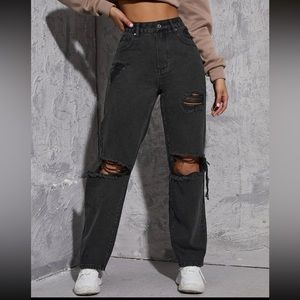 Black High Waist Ripped Jeans